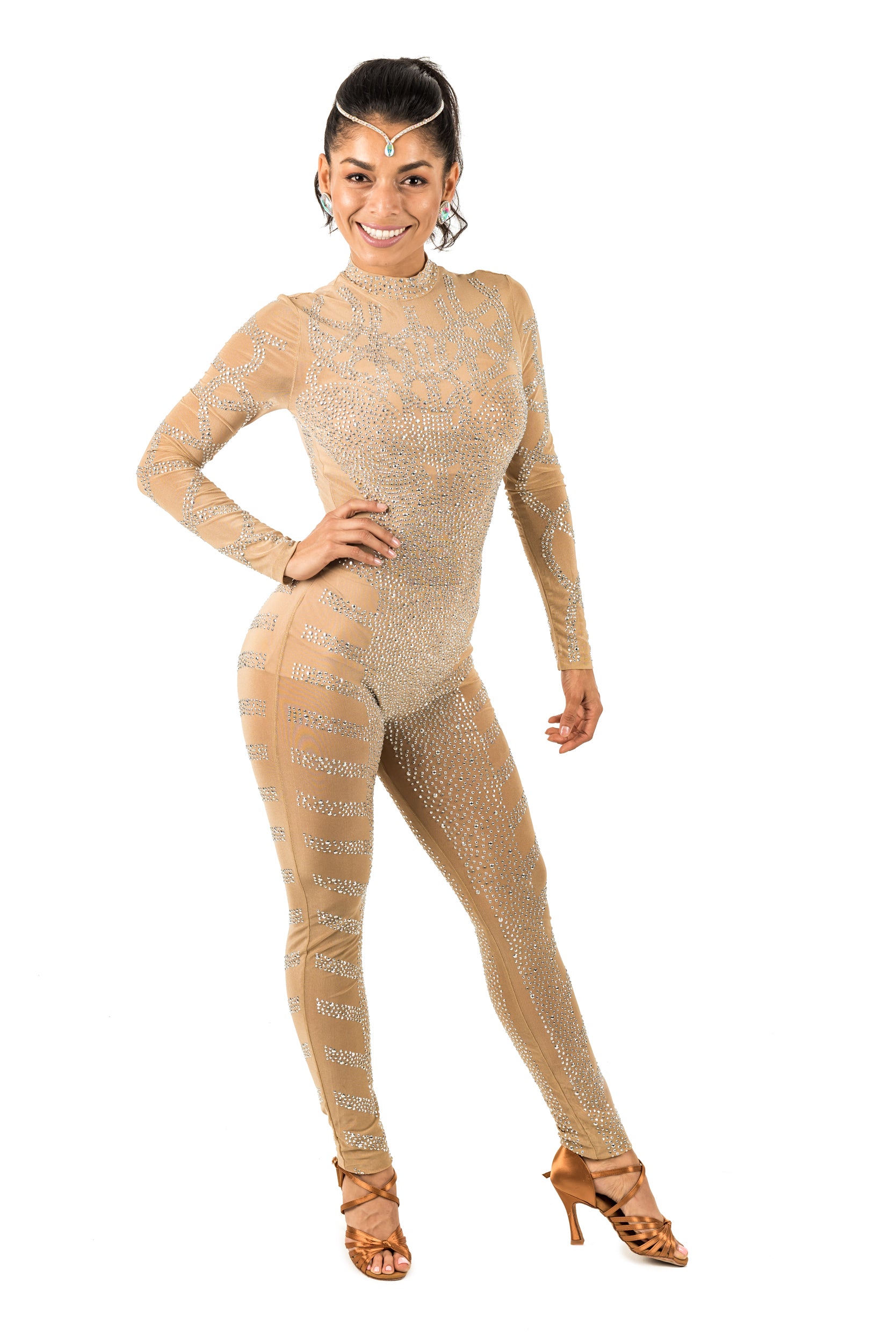 Long Sleeve lace rhinestone bodysuit with accents (620AW