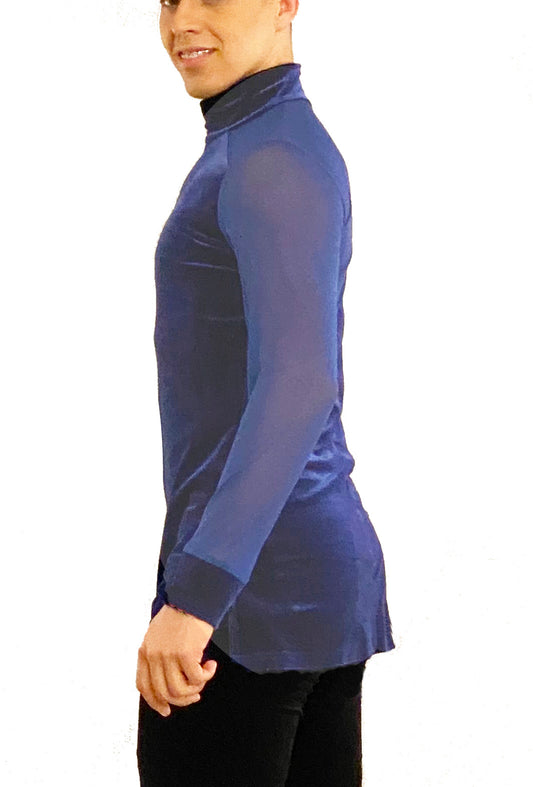 Men's Velvet and Mesh Long Sleeve Dance Shirt (CW370)
